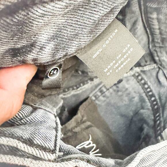 GRLFRND Mica Button Fly Black Smoke Charcoal Denim Jean Straight Raw Hem Size 24 - Picture 7 of 9